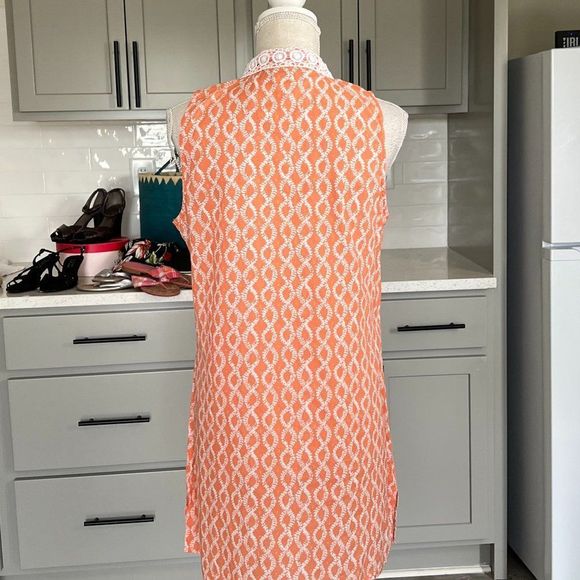 Rock Flower Paper 100% Cotton Sleeveless Dress Peach with White Trim Size Large - Picture 4 of 8